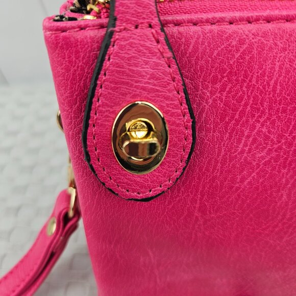 Crossbody Pink Cherry Vegan Leather Leopard Print Lining Purse Clutch Wristlet - Picture 3 of 9